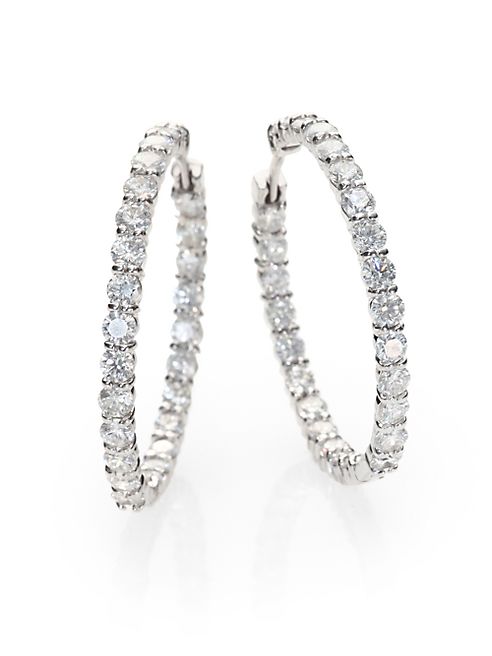 Roberto Coin - Diamond & 18K White Gold Inside-Outside Hoop Earrings/1.25