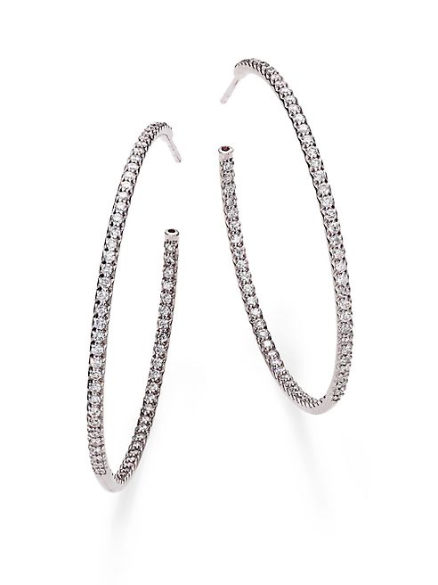 Roberto Coin - Diamond & 18K White Gold Inside-Outside Hoop Earrings/1.75