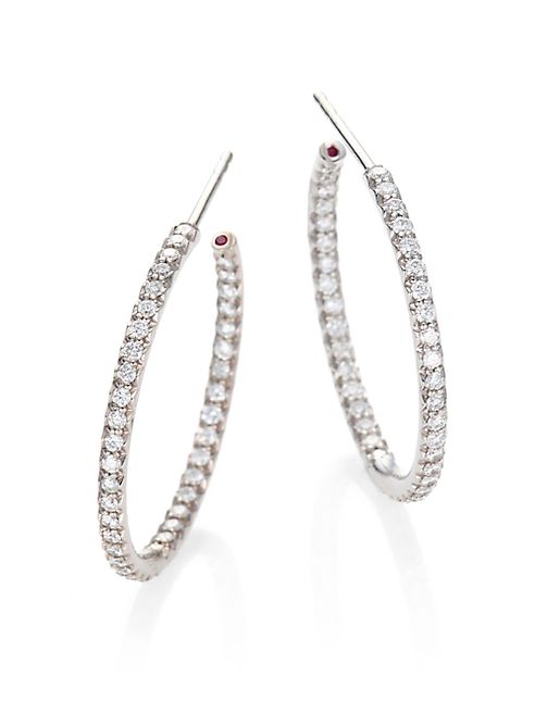 Roberto Coin - Diamond & 18K White Gold Medium Hoop Earrings