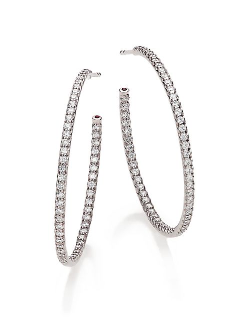 Roberto Coin - Diamond & 18K White Gold Inside-Outside Hoop Earrings/1.4