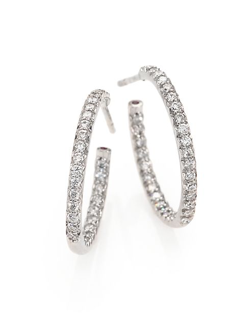 Roberto Coin - Diamond & 18K White Gold Inside-Outside Hoop Earrings/0.75