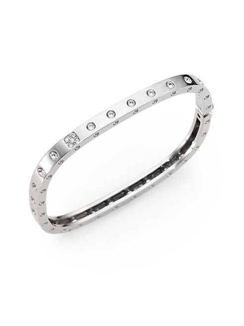 Roberto Coin - Pois Moi Diamond & 18K White Gold Single-Row Bangle Bracelet