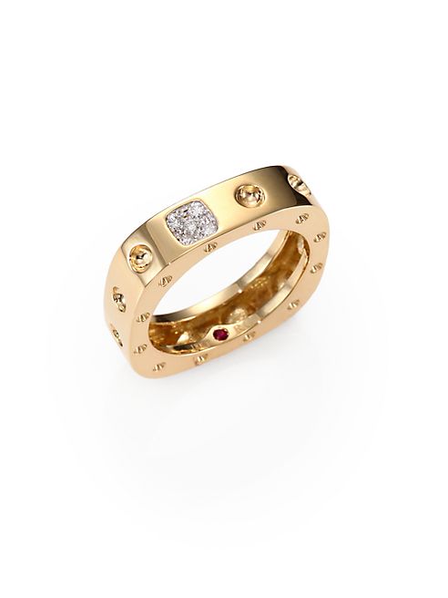 Roberto Coin - Pois Moi Diamond & 18K Yellow Gold Single-Row Square Ring