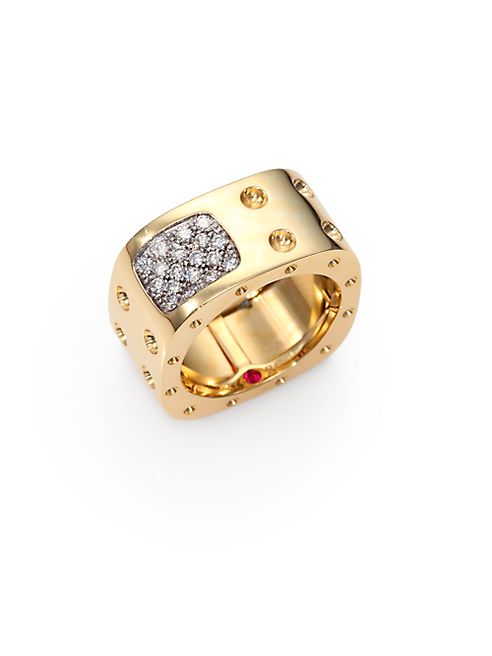 Roberto Coin - Pois Moi Diamond & 18K Yellow Gold Two-Row Square Ring