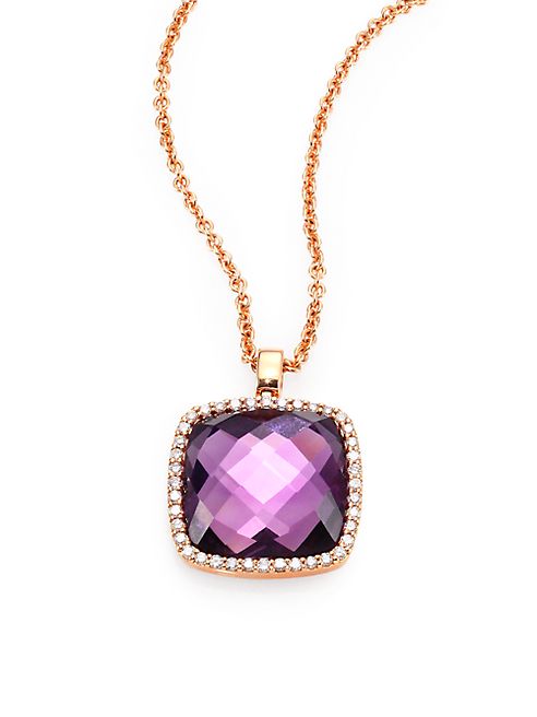 Roberto Coin - Cocktail Amethyst, Diamond & 18K Rose Gold Pendant Necklace