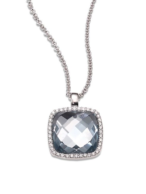 Roberto Coin - Cocktail Blue Topaz, Diamond & 18K White Gold Pendant Necklace