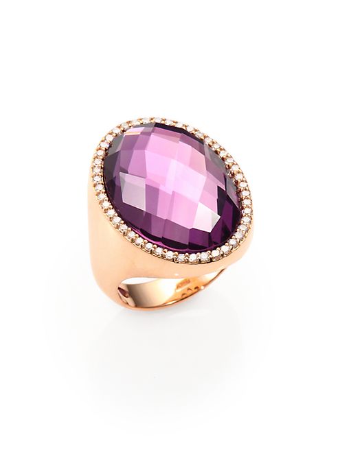 Roberto Coin - Cocktail Amethyst, Diamond & 18K Rose Gold Ring