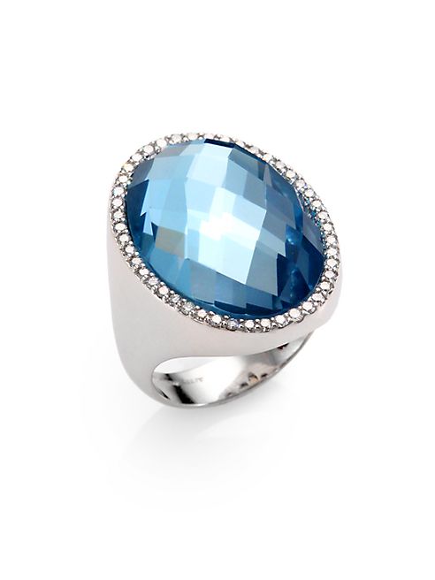 Roberto Coin - Cocktail Blue Topaz, Diamond & 18K White Gold Ring