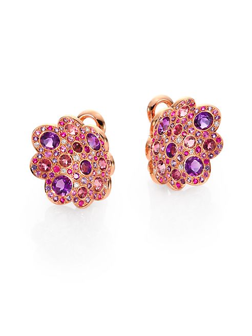 Roberto Coin - Semi-Precious Multi-Stone & 18K Rose Gold Floral Button Earrings