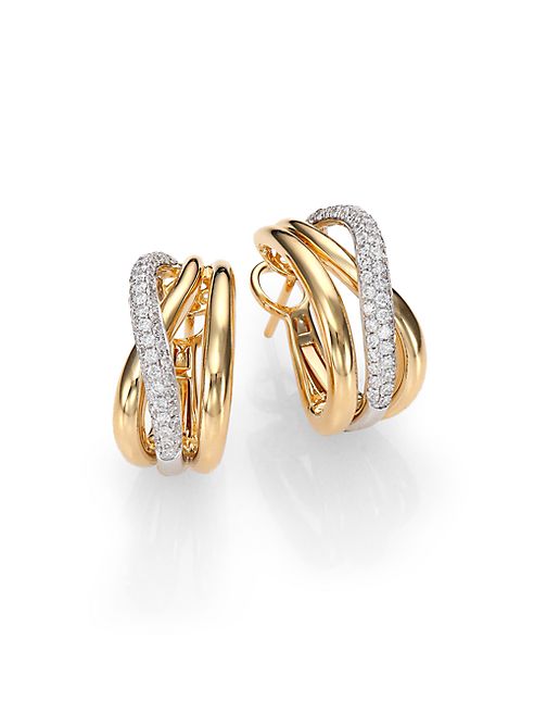 Roberto Coin - Diamond, 18K White & Yellow Gold Crossover J-Hoop Earrings