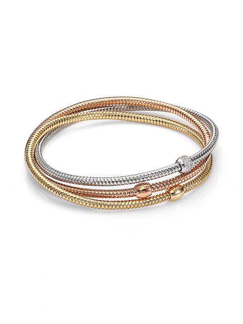 Roberto Coin - Primavera Diamond, 18K White, Rose & Yellow Gold Three-Row Interlocked Bracelet