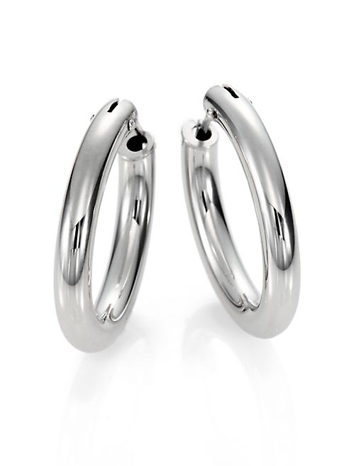 Roberto Coin - 18K White Gold Oval Hoop Earrings/1