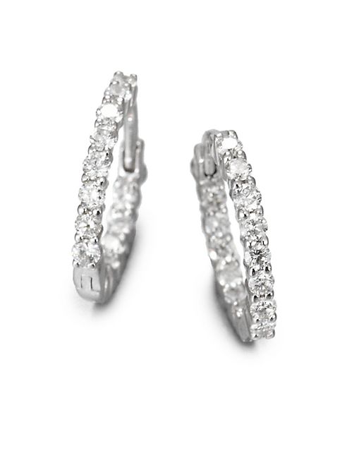 Roberto Coin - Diamond & 18K White Gold Hoop Earrings/1.5