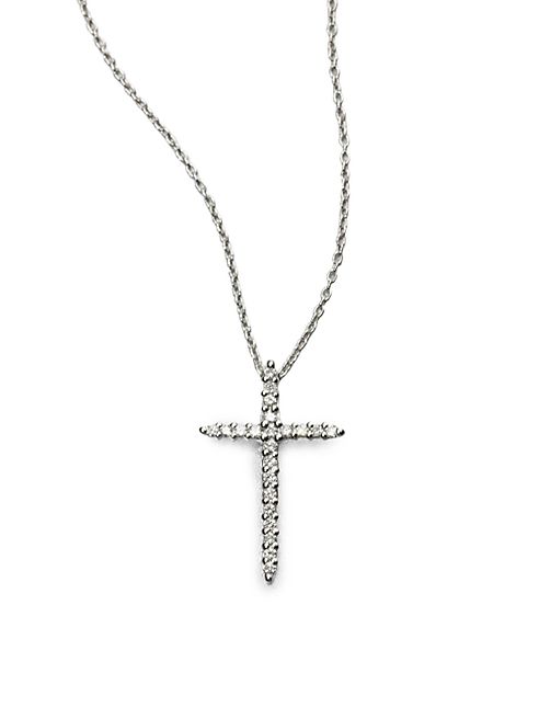 Roberto Coin - Tiny Treasures Diamond & 18K White Gold Cross Pendant Necklace