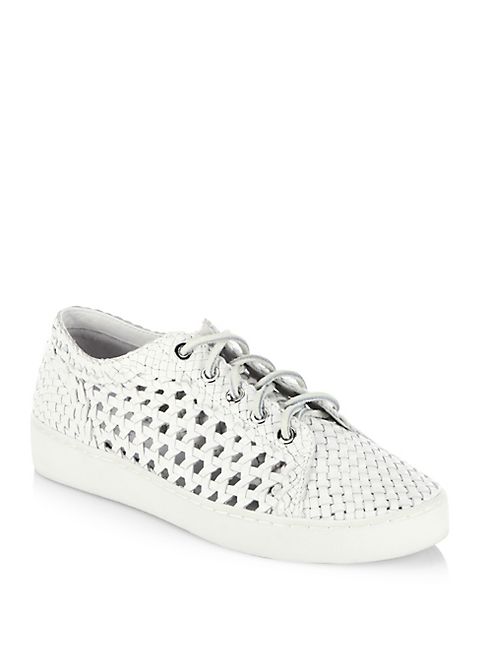 Michael Kors Collection - Violet Woven Leather Lace-Up Sneakers