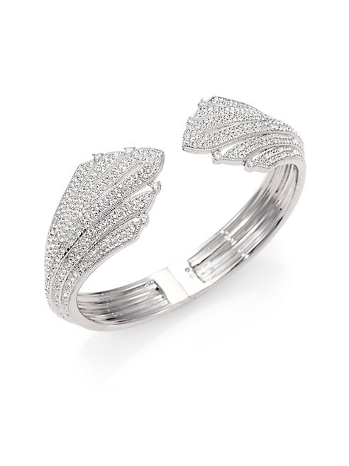 Adriana Orsini - Deco Pavé Crystal Hinged Bangle Bracelet/Silvertone