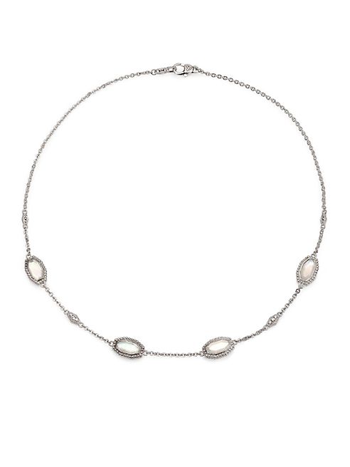 Judith Ripka - Modern Deco Mother-Of-Pearl, White Sapphire & Sterling Silver Doublet Station Necklace