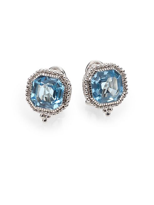 Judith Ripka - Estate Blue Topaz & Sterling Silver Square Earrings