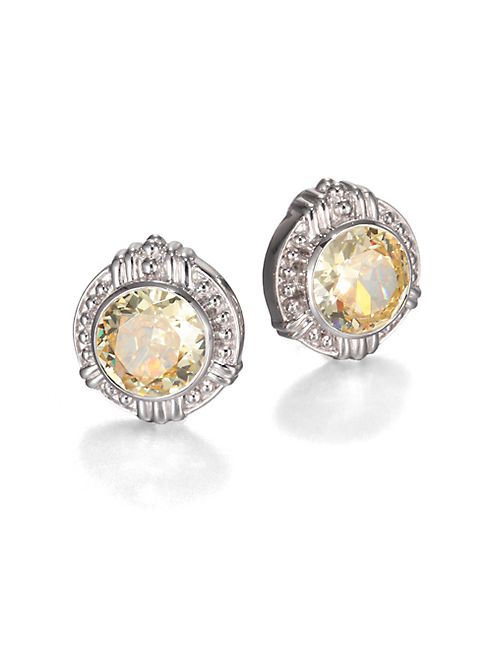 Judith Ripka - Canary Crystal & Sterling Silver Button Earrings