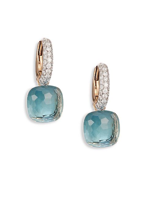 Pomellato - Nudo Blue Topaz, Diamond & 18K Rose Gold Leverback Earrings