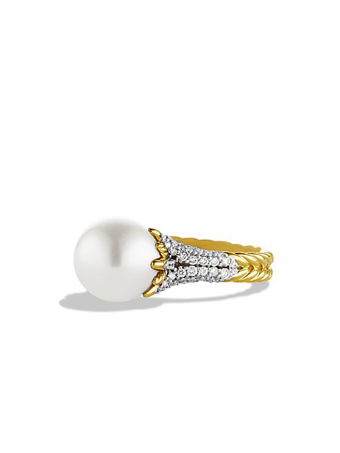 David Yurman - Starburst Pearl Ring with Diamonds in Gold