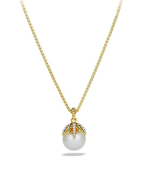 David Yurman - Starburst Pearl Pendant with Diamonds in Gold on Chain