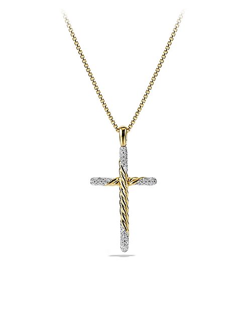 David Yurman - Willow Cross with Diamonds in Gold on Chain