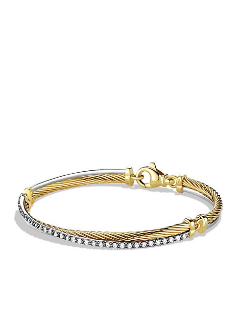 David Yurman - Crossover Bracelet with Diamonds in Gold and White Gold