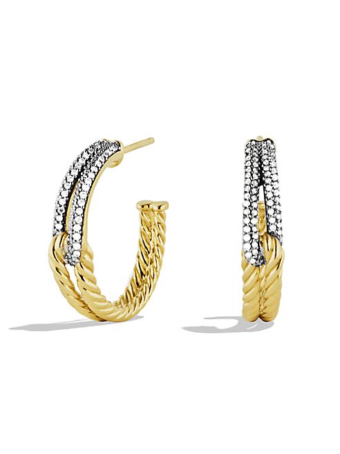 David Yurman - Labyrinth Hoop Earrings with Diamonds in Gold