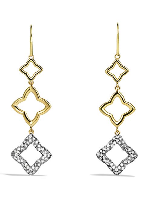 David Yurman - Quatrefoil Triple-Drop Earrings with Diamonds in Gold