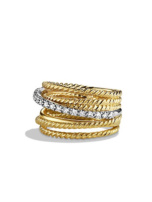 David Yurman - Crossover Wide Ring with Diamonds in Gold