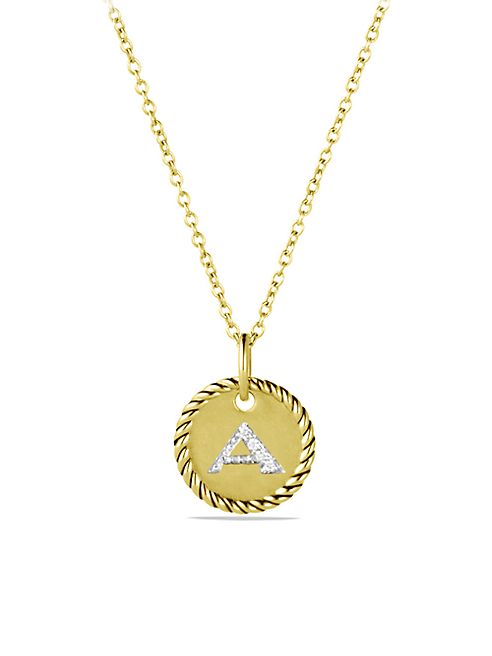 David Yurman - Initial Pendant with Diamonds in Gold on Chain