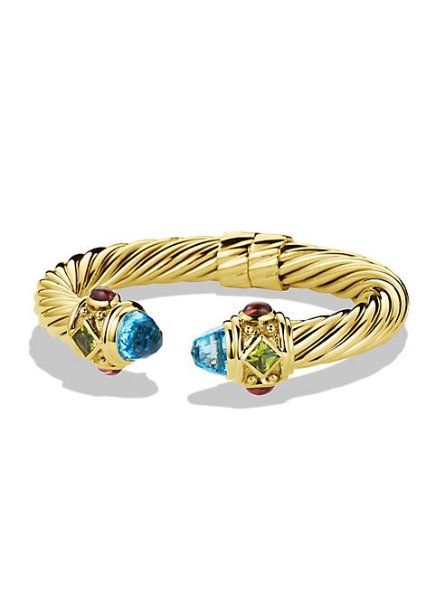 David Yurman - Renaissance Bracelet with Blue Topaz, Peridot, Pink Tourmaline in 18K Gold