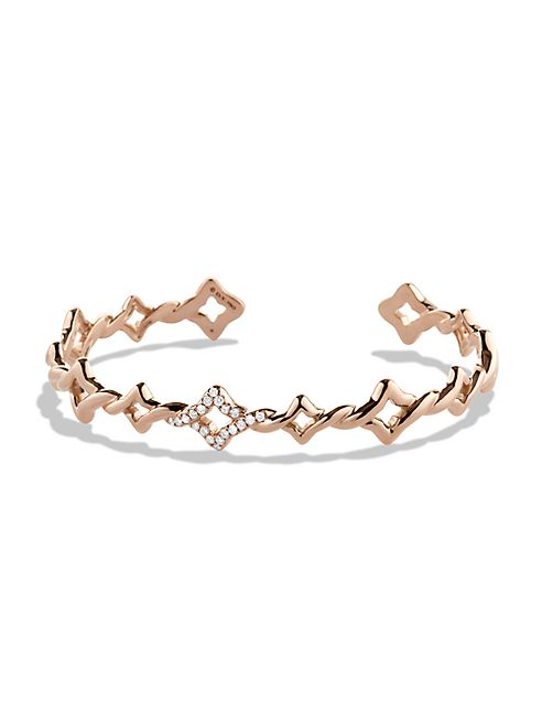 David Yurman - Venetian Quatrefoil Single-Row Cuff Bracelet with Diamonds in Rose Gold