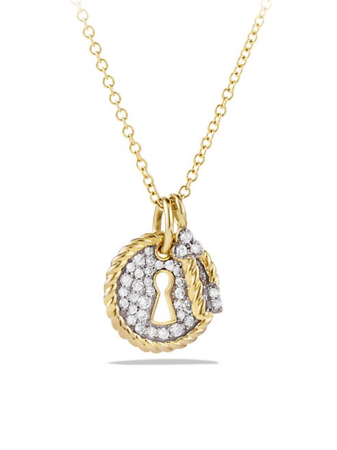 David Yurman - Cable Collectibles Lock and Key Charm Necklace with Diamonds in Gold