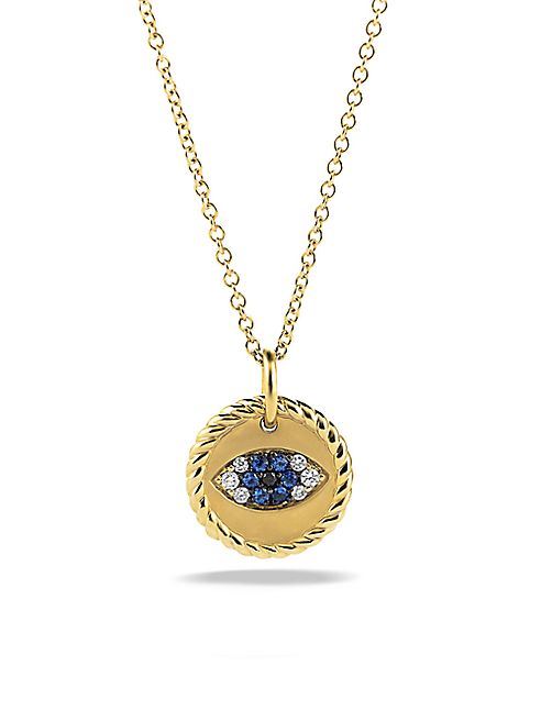 David Yurman - Cable Collectibles Evil Eye Charm Necklace with Blue Sapphire, Black Diamonds, and Diamonds in Gold