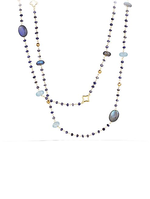 David Yurman - Bead Necklace with Labradorite and Milky Aquamarine in Gold