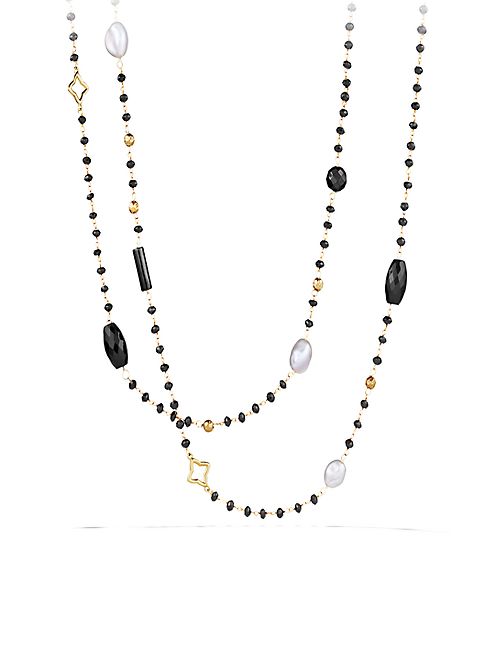 David Yurman - Bead Necklace with Black Onyx and Gray Pearl in Gold