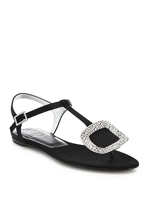 Roger Vivier - Thong Chips Crystal-Buckle Satin T-Strap Sandals