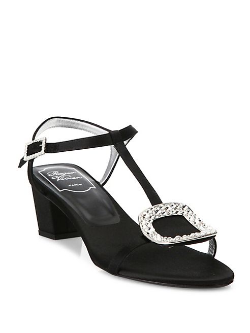 Roger Vivier - Chips Crystal-Buckle Satin T-Strap Sandals