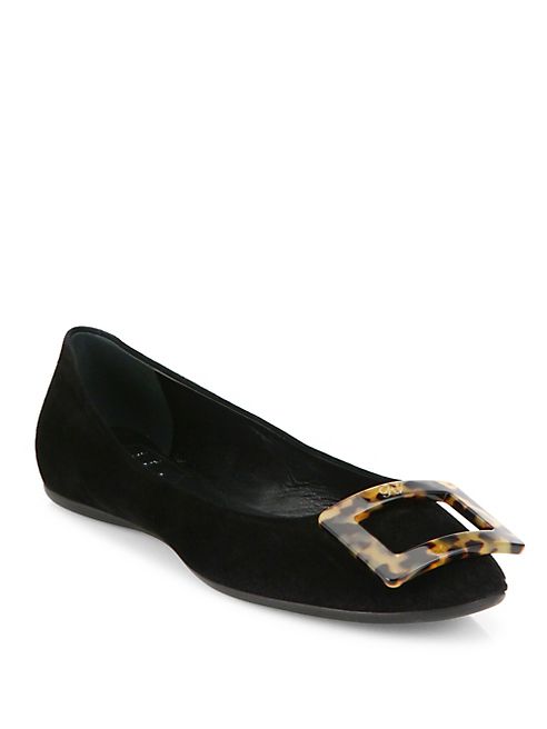 Roger Vivier - Gommette Tortoise-Buckle Suede Flat