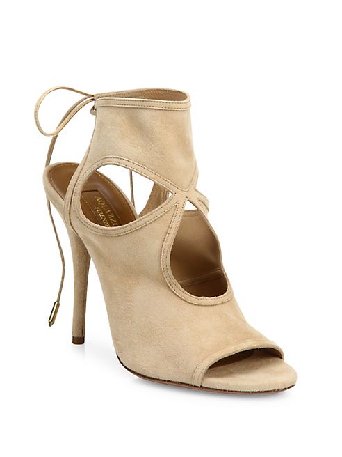 Aquazzura - Sexy Thing Cutout Suede Tie-Back Sandals