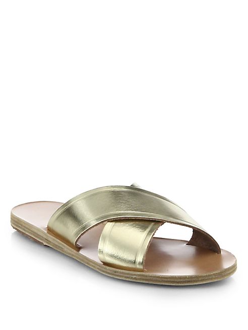 Ancient Greek Sandals - Thais Metallic Leather Crossover Slides