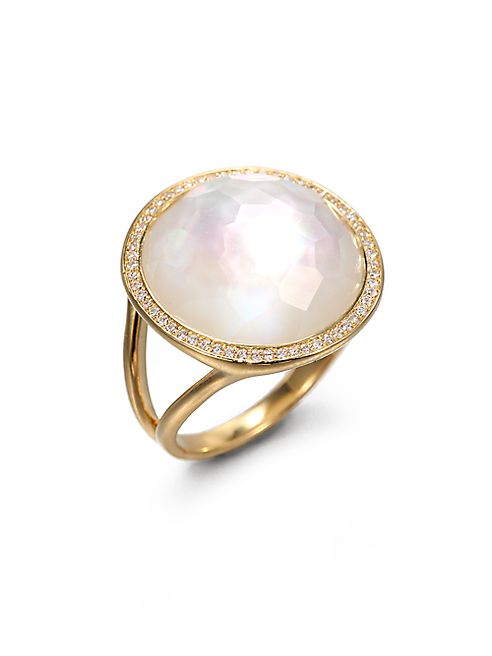 IPPOLITA - Lollipop Mother-Of-Pearl, Clear Quartz, Diamond & 18K Yellow Gold Doublet Cocktail Ring