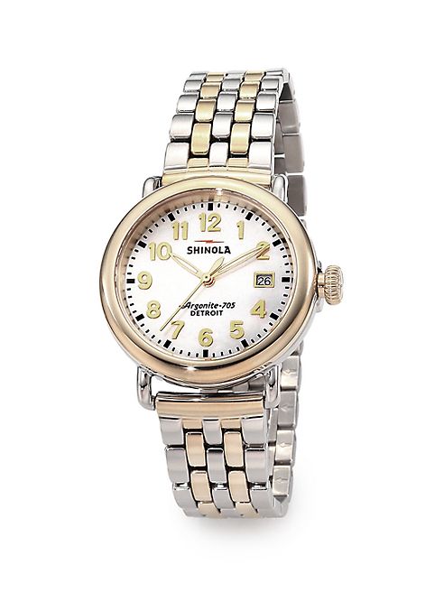 Shinola - Runwell Mother-Of-Pearl & Two-Tone Stainless Steel Bracelet Watch