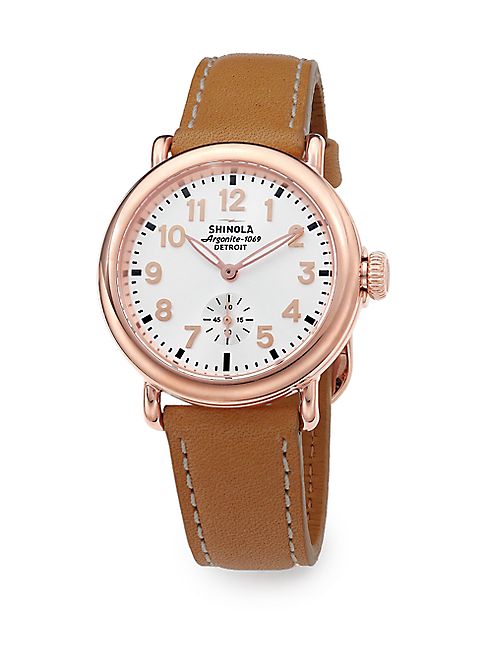 Shinola - Runwell Rose Goldtone PVD Stainless Steel & Leather Strap Watch