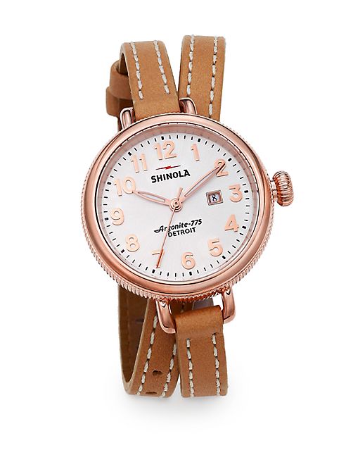 Shinola - Birdy Rose Goldtone PVD Stainless Steel & Leather Double-Wrap Watch