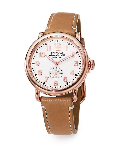 Shinola - Runwell Rose Goldtone PVD Stainless Steel & Leather Strap Watch