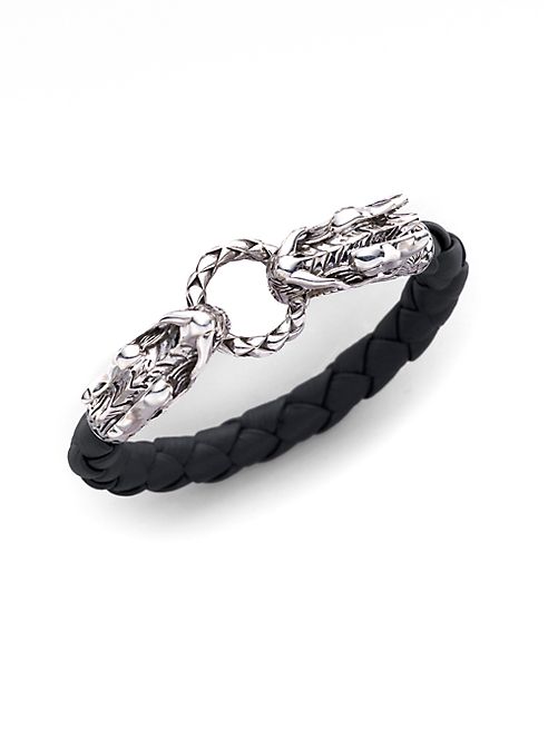 John Hardy - Naga Sterling Silver & Leather Dragon Woven Bracelet/Black