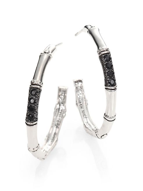 John Hardy - Bamboo Black Sapphire & Sterling Silver Lava Hoop Earrings/2